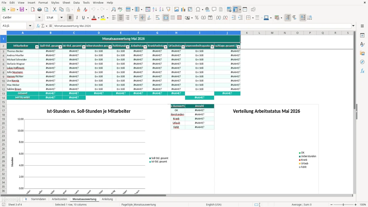 Captura de tela 3: Aba Monatsauswertung - Planilha Excel arbeitszeiterfassung excel vorlage