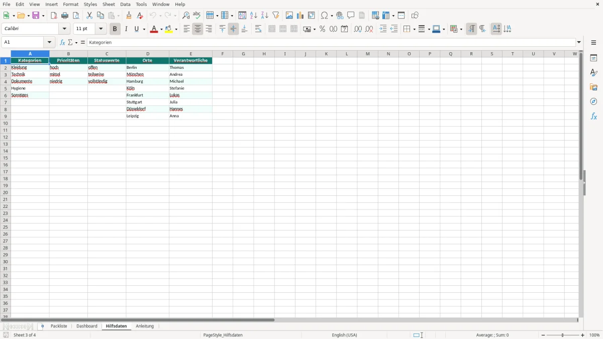 Captura de tela 3: Aba Hilfsdaten - Planilha Excel packliste excel vorlage