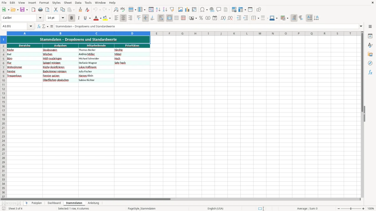 Captura de tela 3: Aba Stammdaten - Planilha Excel putzplan excel vorlage
