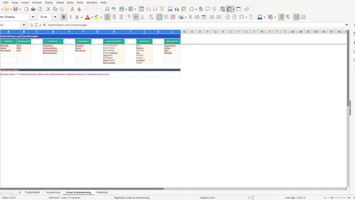 Screenshot 3: Tabellenblatt Listen & Auswertung - Excel-Vorlage prüfprotokoll excel vorlage