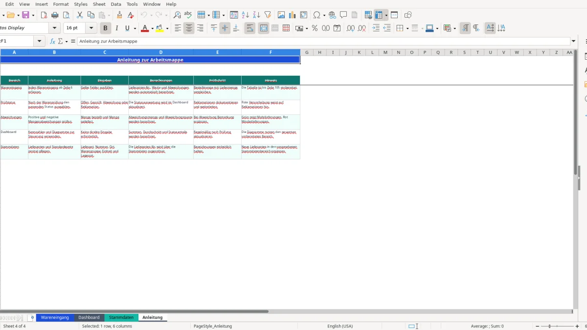 Screenshot 4: Tabellenblatt Anleitung - Excel-Vorlage wareneingang excel vorlage